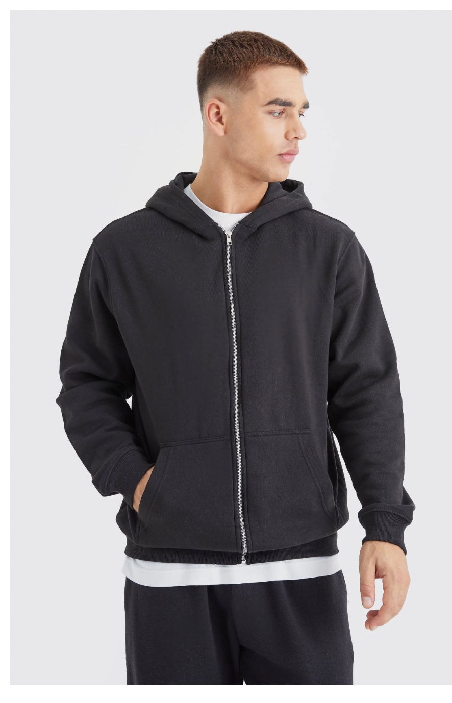 BoohooMan fleece zipper- black