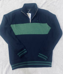 Peacock Panel Quater Zipper Swaetshirt-navy blue and green