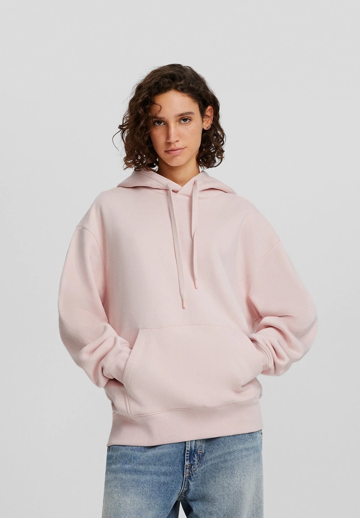 BERSHKA fleece hoodie(light pink)