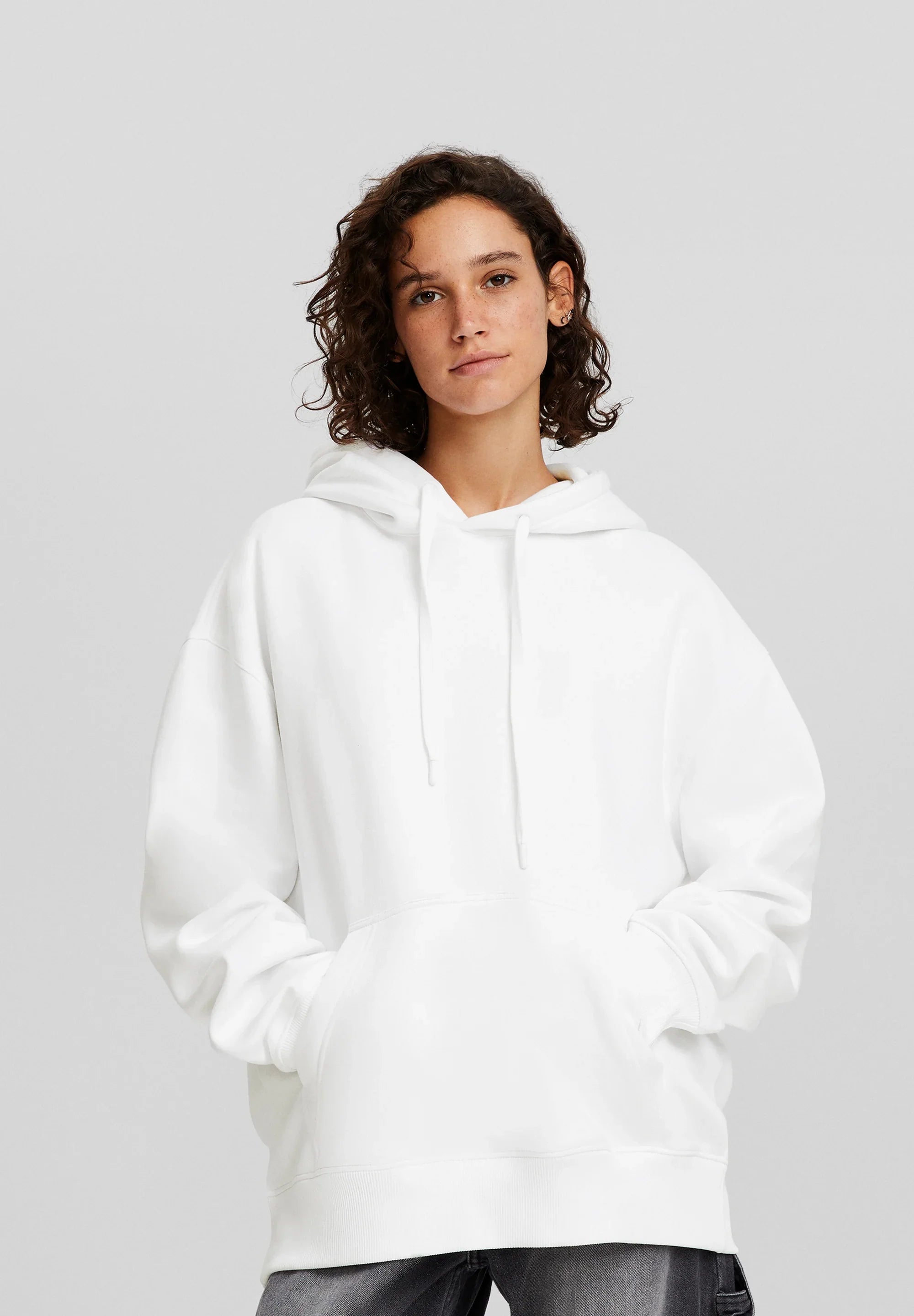 Bershka Fleece Hoodie-White