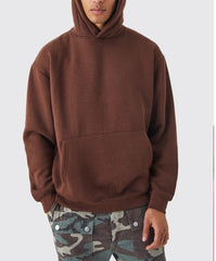 BoohooMan Oversized baggie Padded Fleece Hood(Brown)