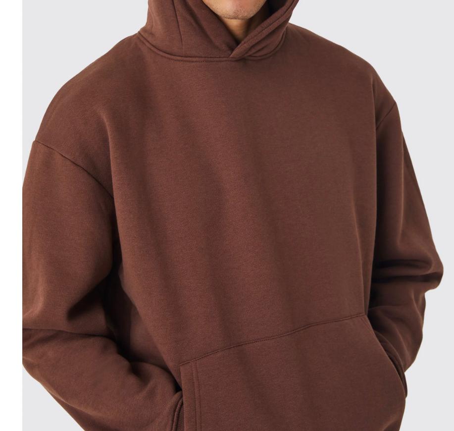 BoohooMan Oversized baggie Padded Fleece Hood(Brown)