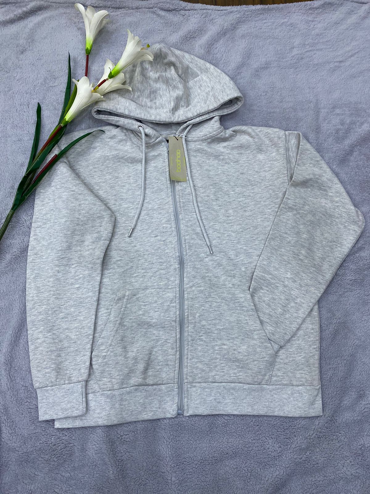 TEX Fleece Pull up Hoodie-light grey